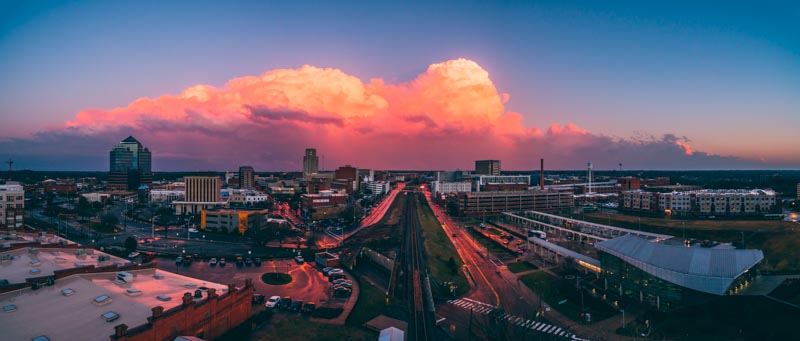 Downtown Durham sunset panorama